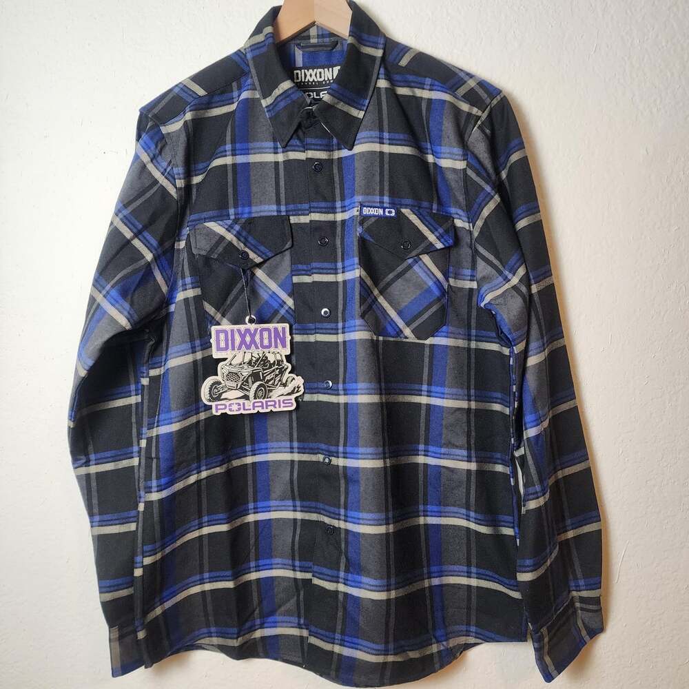 Dixxon Flannel Shirt Mens Medium Blue Black Plaid Polaris D-Tech Snap Front